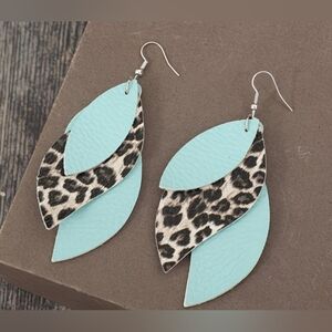 5/20 Leopard Print and Blue Leaf Earrings